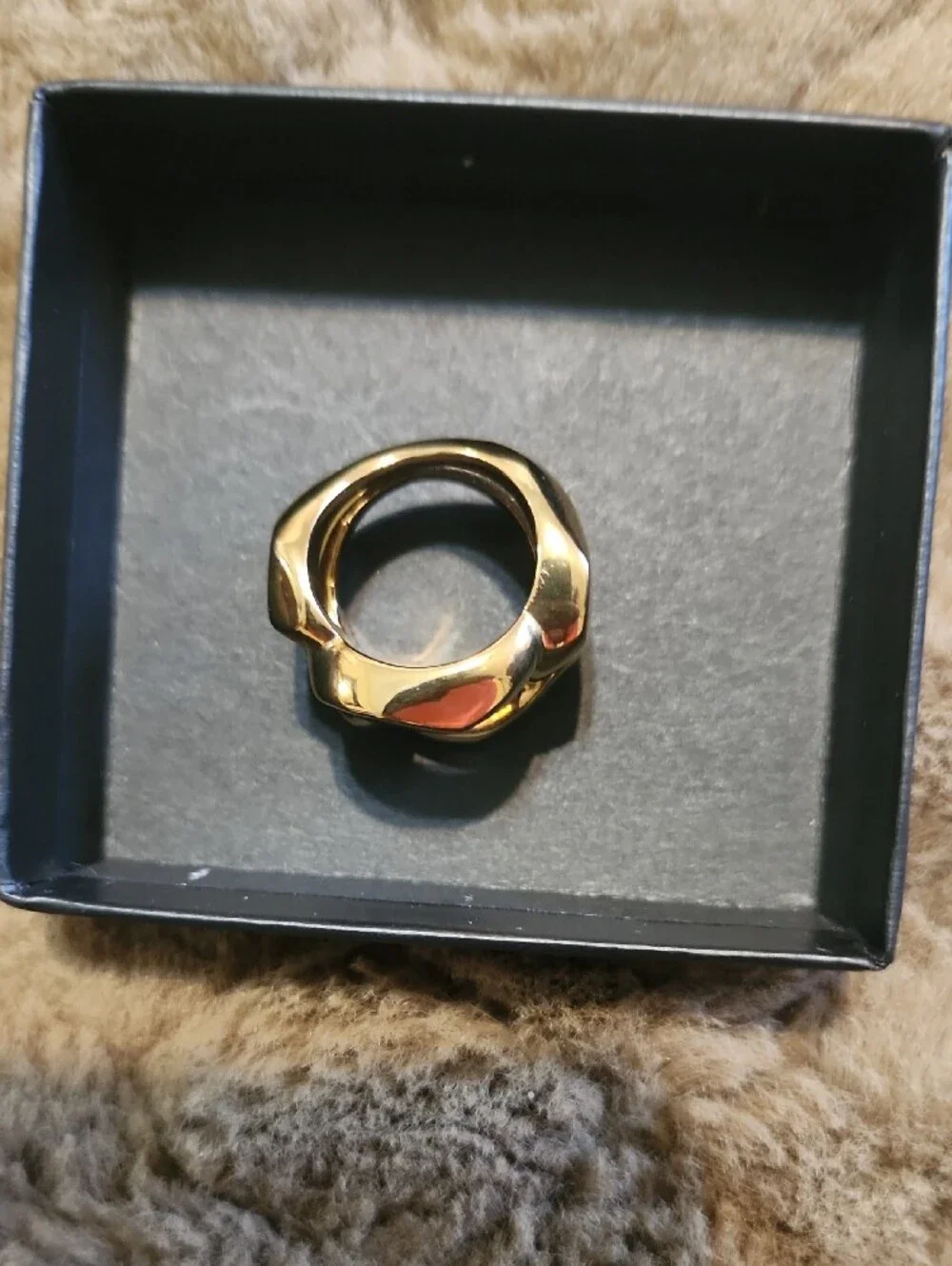 Michael Kors Polished Gold Wave Logo Ring